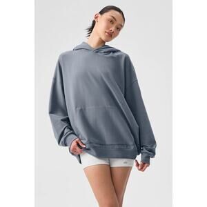 NWT Alo Yoga Double Take Hoodie Steel Grey Unisex Oversized Athleisure Size M